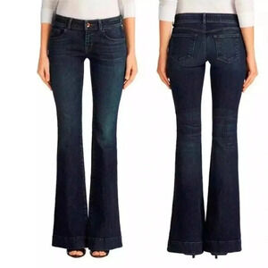 J Brand Lovestory Wide Leg Flare Dark Wash Denim Blue Jeans Retro Boho Chic 26